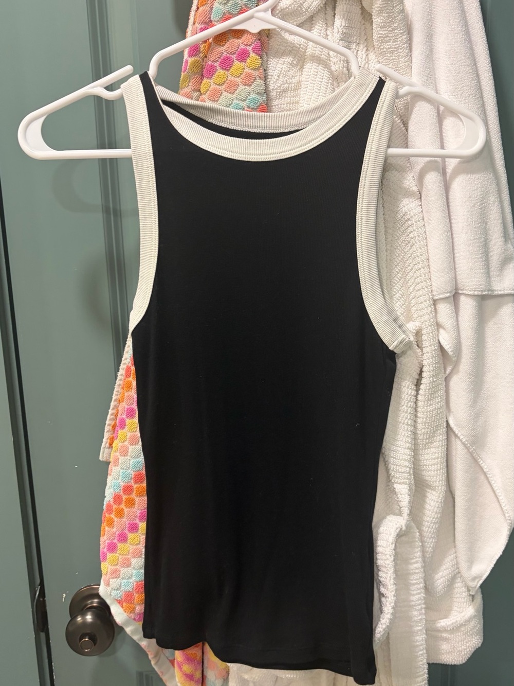 a new day Black Tank Top with White Trim